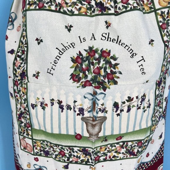 Apron Womens ‘Friendship Is A Sheltering Tree’ Waist Tie Fruit Tree Fountain - Picture 2 of 7
